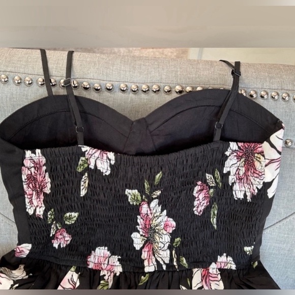 Band of Gypsies Floral Black Pink Mini Sundress Boho Size S - Picture 6 of 12